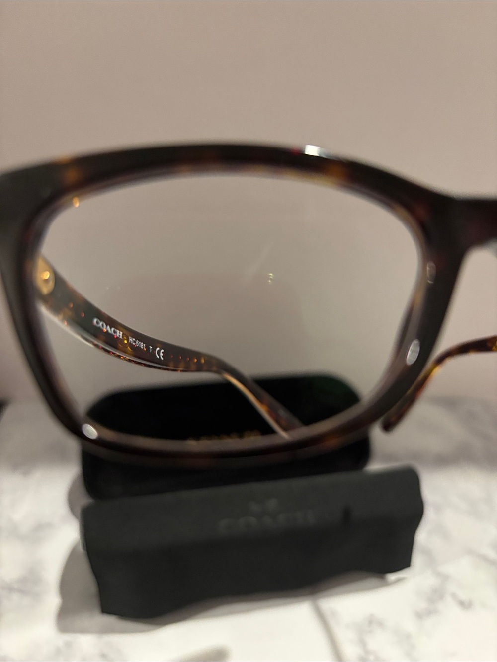 Coach Women's Tortoiseshell Rectangle Glasses in Dark Brown and Amber Highlights - Picture 5 of 8